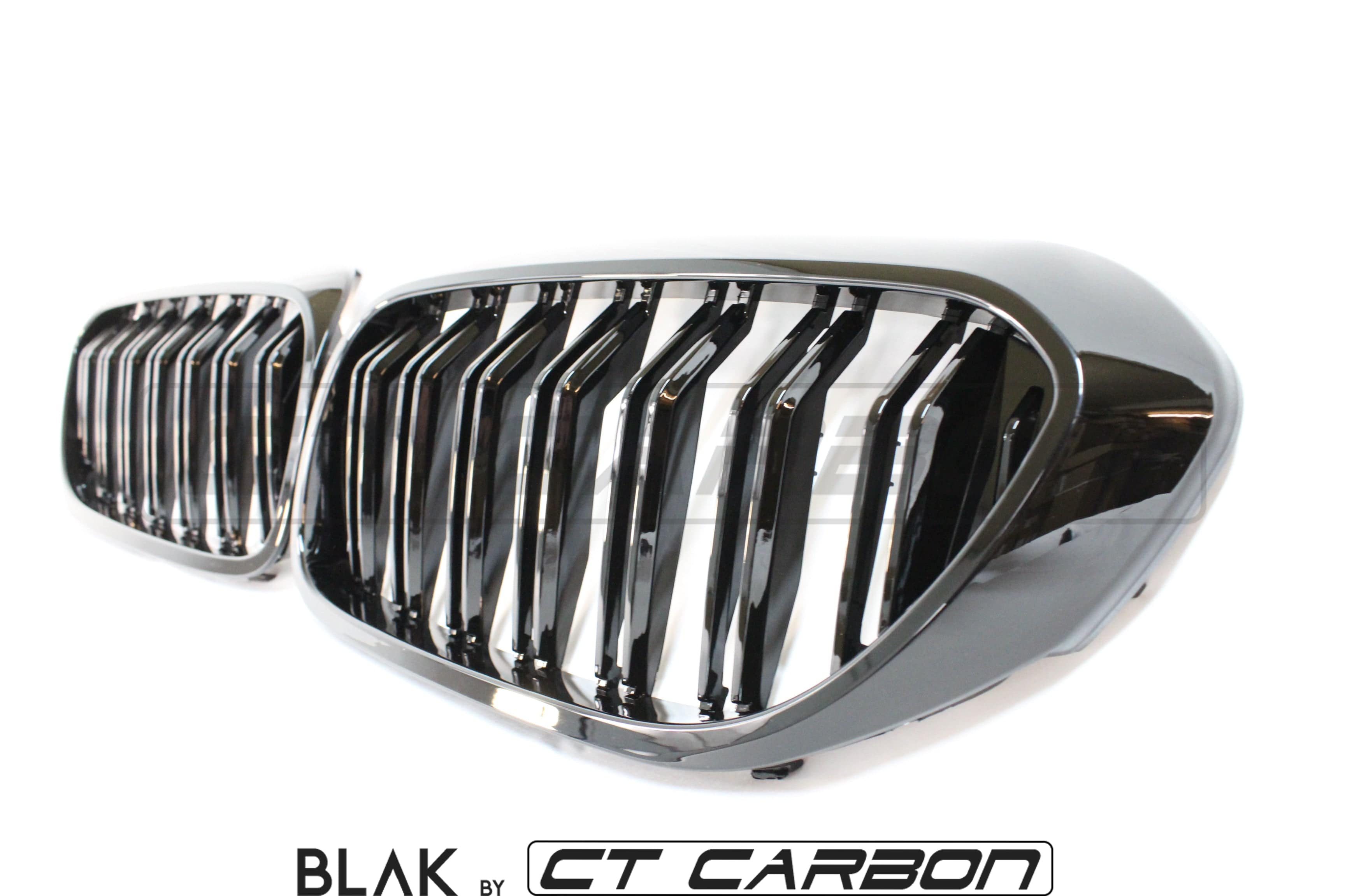 BMW M5 F90 and 5 Series G30 black double slat grille by CT Carbon, showcasing sleek black grille design for BMW vehicles.