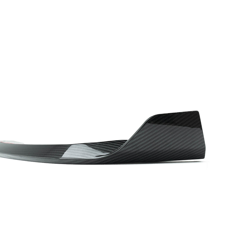 BMW G87 M2 TR87 carbon fibre front splitter with winglets by TREVORA, showcasing aerodynamic design and high-performance materials.