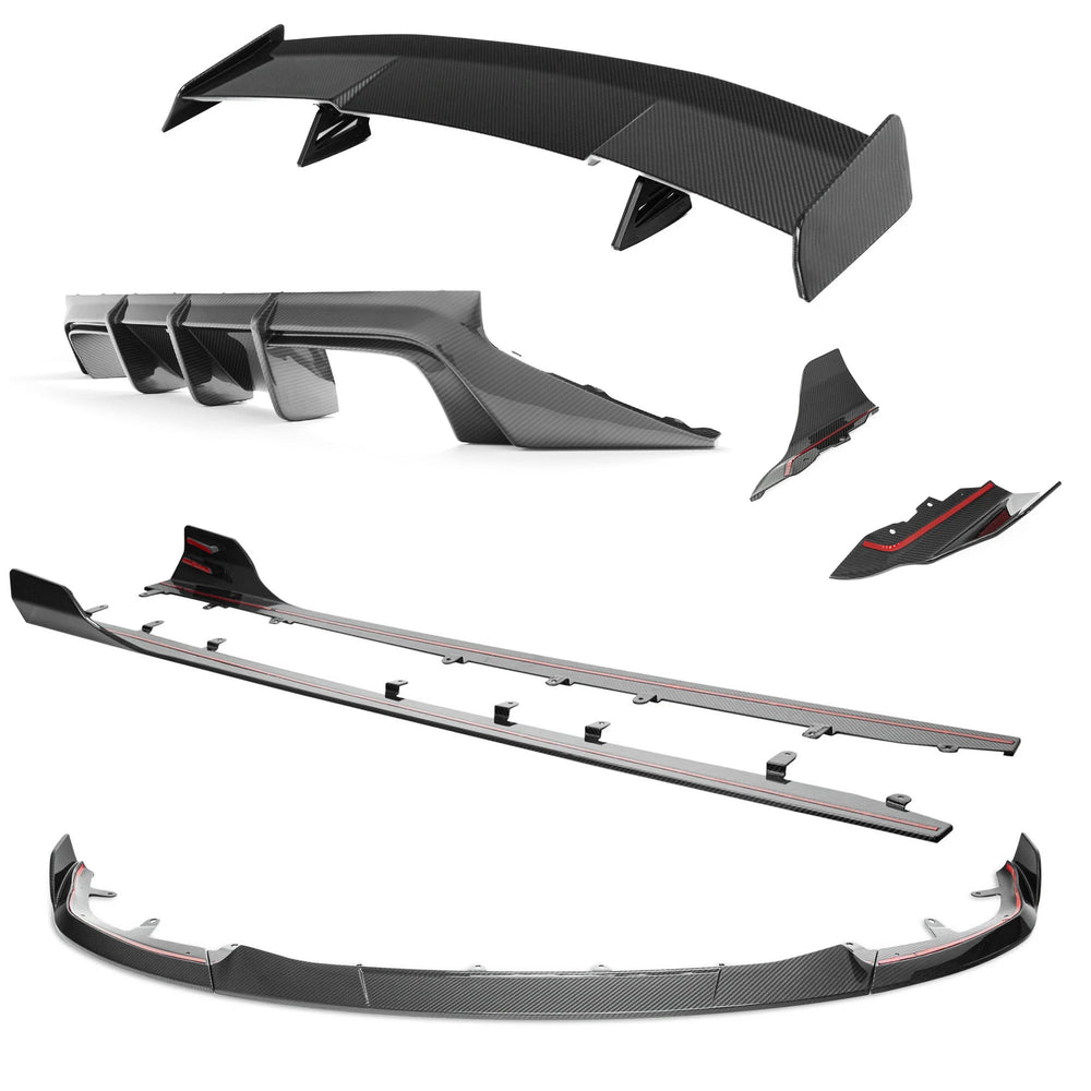 BMW G87 M2 TR87 carbon body kit by TREVORA featuring winged carbon fiber components on a sleek sports car.