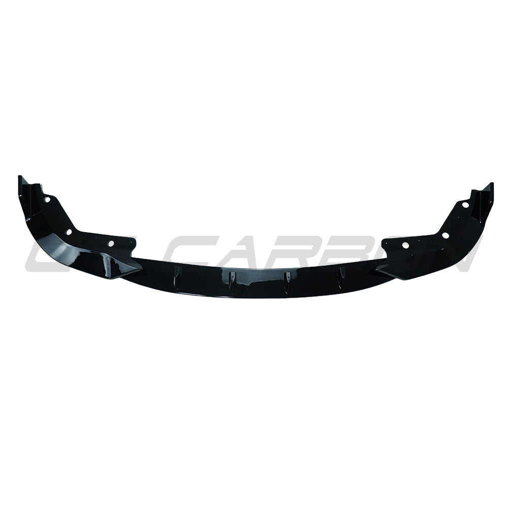 BMW G20 G21 3 Series 2019-2021 CT Carbon gloss black splitter, V2, mounted on front bumper for sporty aerodynamic look.