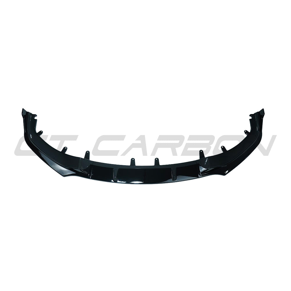 BMW 8 Series G14 G15 G16 2018-2020 CT Carbon gloss black front splitter installed on the vehicle.