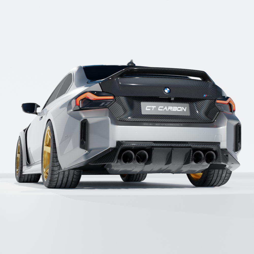 BMW G42 2 Series and G87 M2 carbon fiber trunk/bootlid by CT Carbon, showcasing lightweight, aerodynamic design.