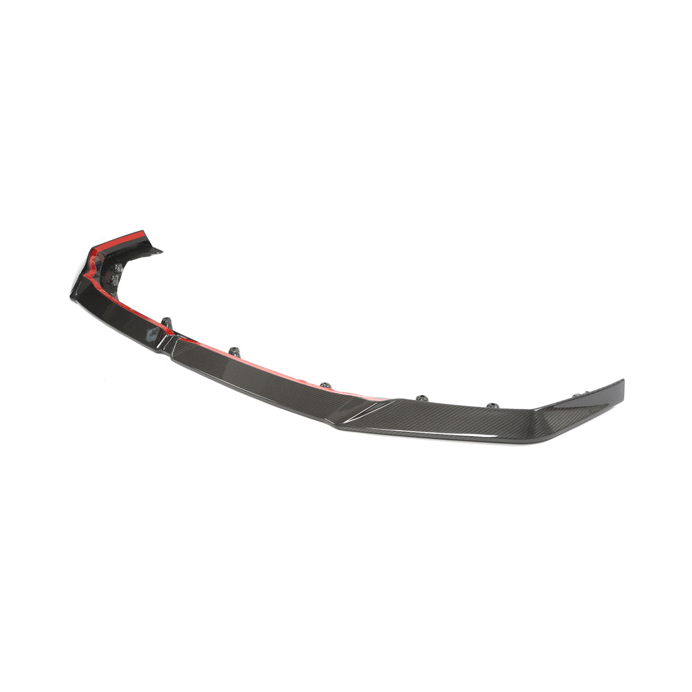 BMW G90 G99 M5 2024+ carbon fiber splitter by CT Carbon, showcasing sleek aerodynamic design and lightweight performance.