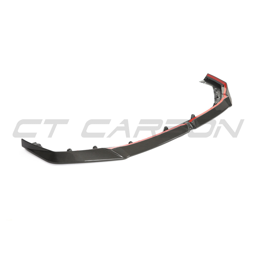 BMW G90 G99 M5 2024+ carbon fibre splitter by CT Design, showcasing sleek aerodynamic design and lightweight carbon fiber material.