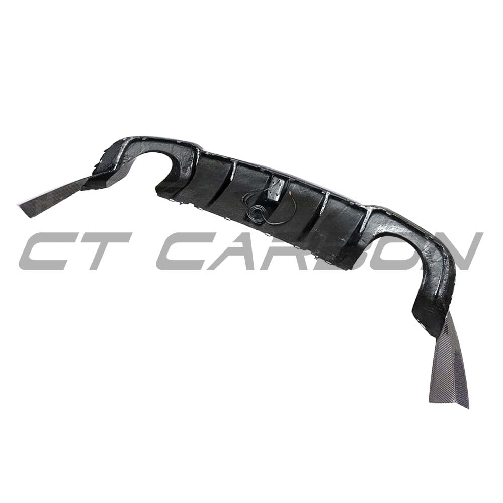 Audi RS3 8V saloon rear full carbon fibre diffuser with DTM light by CT Carbon, showcasing sleek aerodynamic design.