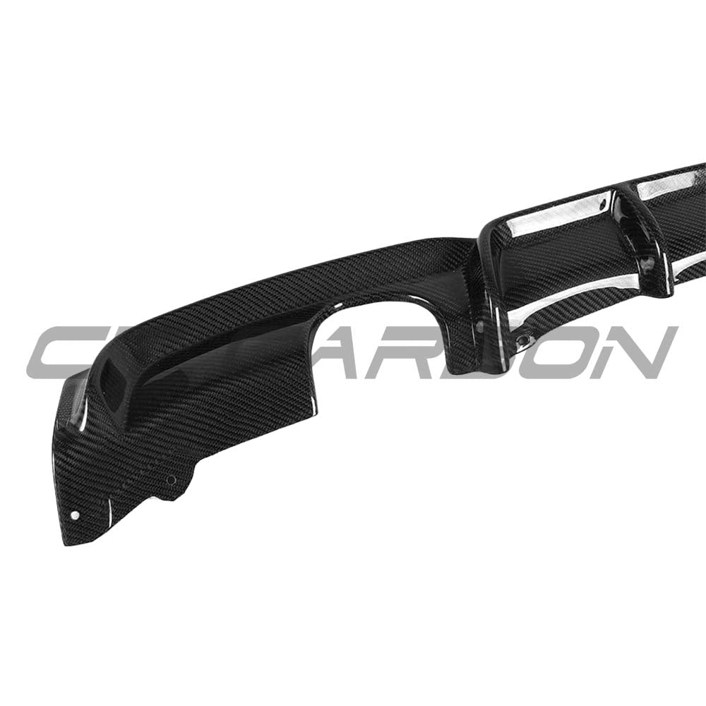BMW F30 3 Series 2011-2019 CT Carbon full carbon fiber diffuser kit with dual exhaust, MP style, for enhanced rear aesthetic.