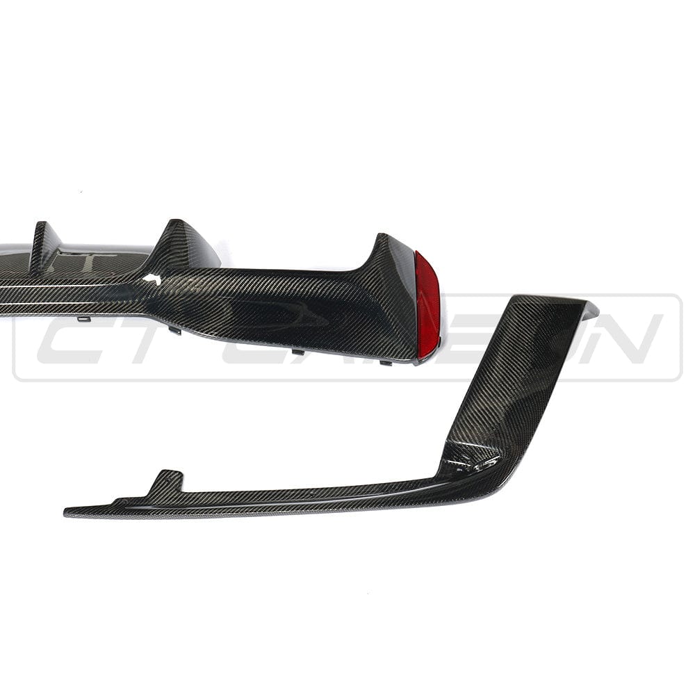 BMW F90 M5 CT Carbon fiber diffuser, V2, 3D style, showcasing sleek design and lightweight carbon fiber construction.