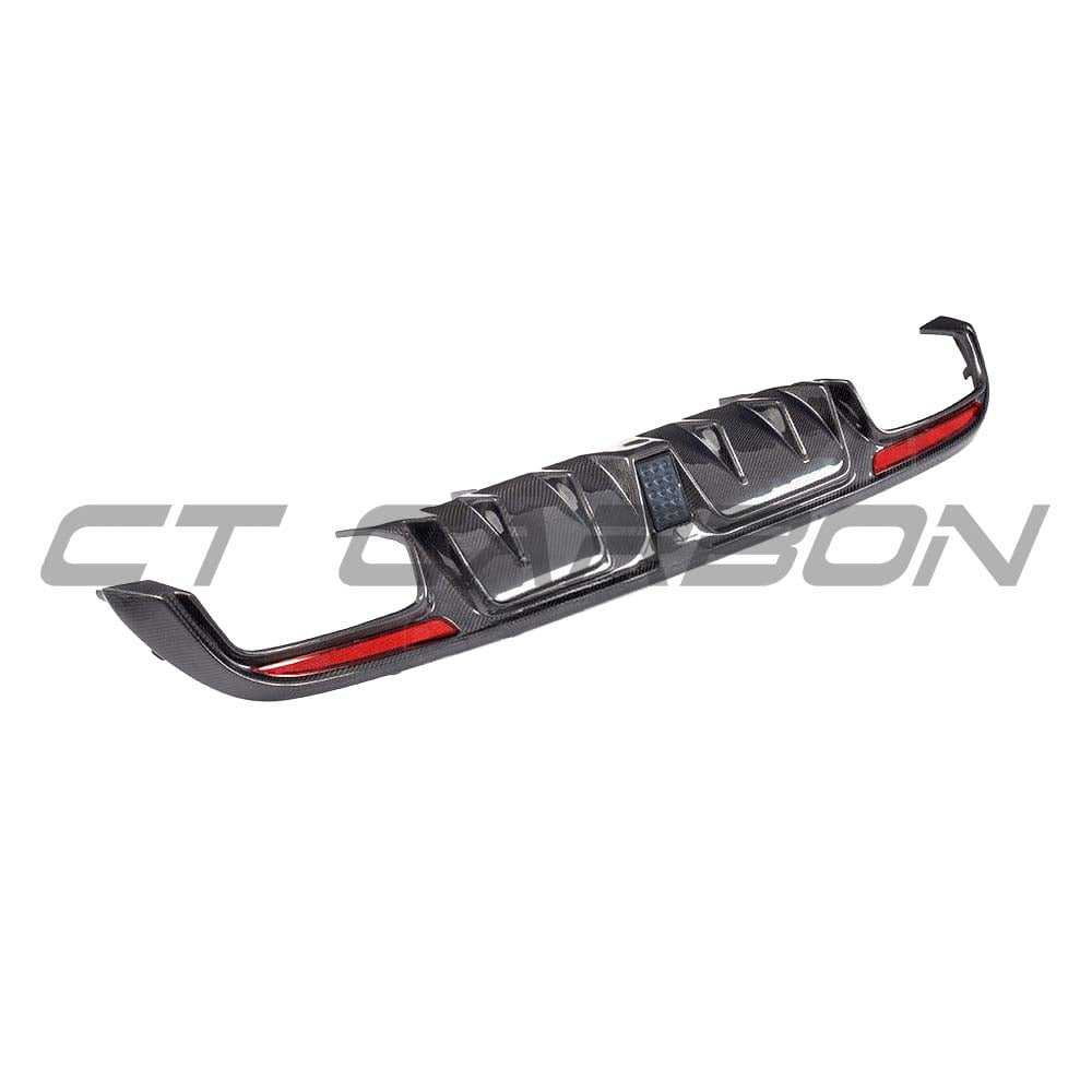 CT Carbon Mercedes W205 C63/C63S saloon carbon fiber diffuser with exhaust tips, showcasing sleek design and high-quality materials.