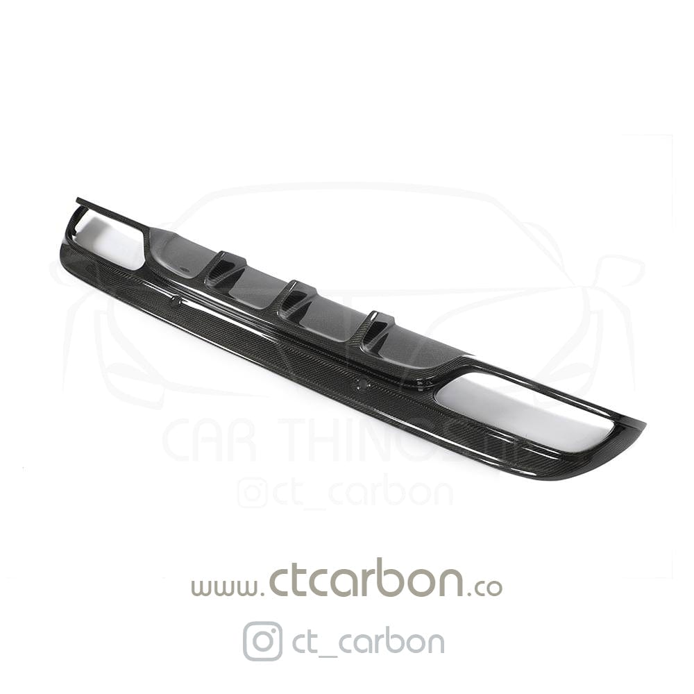 CT Carbon diffuser for Mercedes W205 C63 and C63S saloon, featuring sporty design with exhaust tips and PS style detailing.