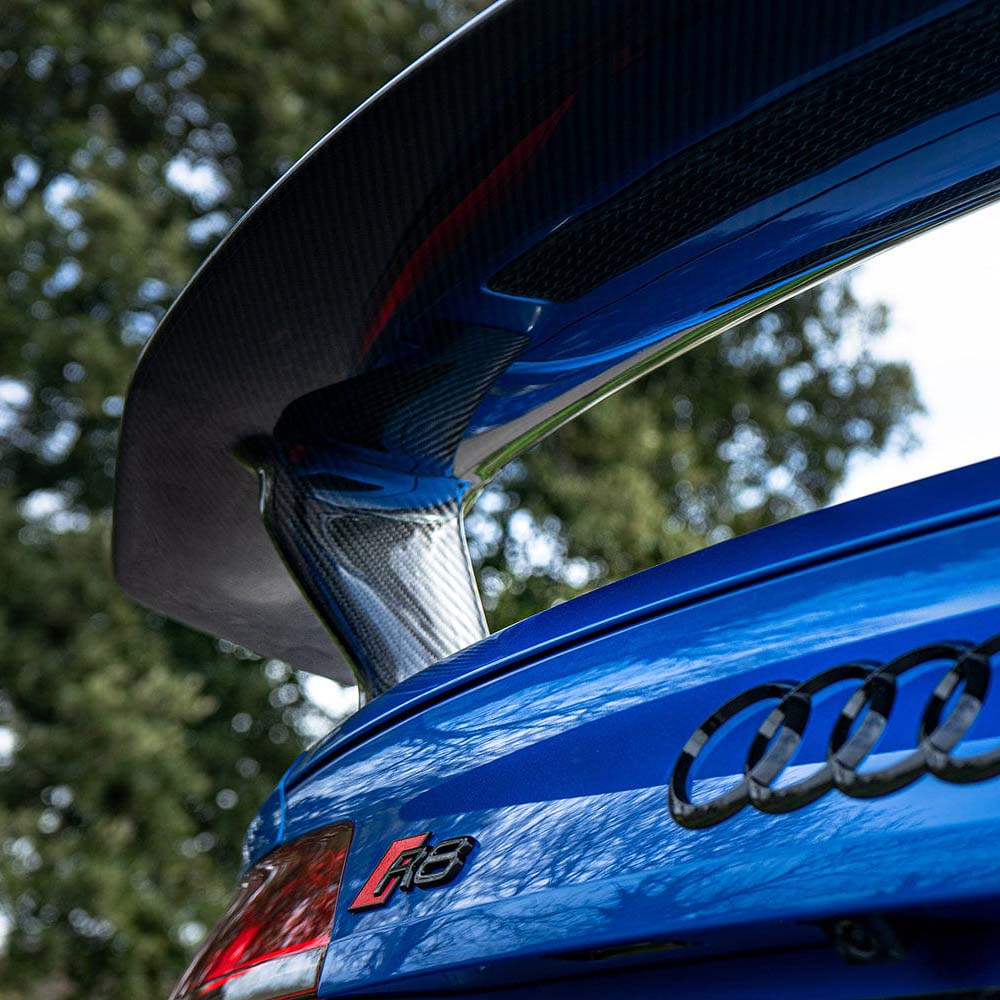 Full carbon fiber kit for Audi R8 V10 Gen 2 2015-2019 by CT Carbon, showcasing aerodynamic components and sleek carbon fiber finish.