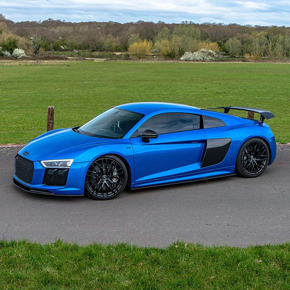 Full car carbon fiber kit for Audi R8 V10 Gen 2 by CT Carbon, showing lightweight carbon fiber body panels and aerodynamic enhancements.