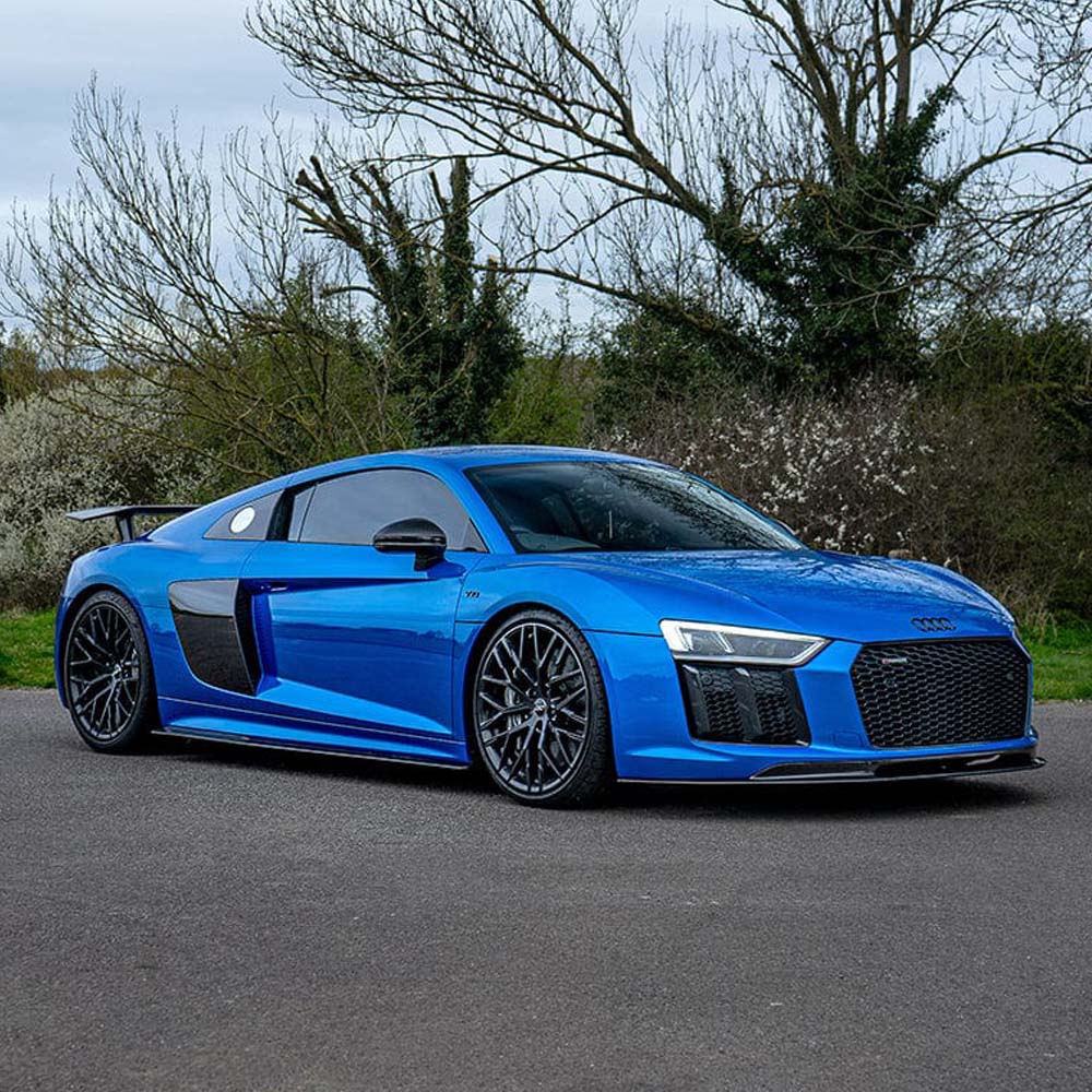 Full carbon fiber kit for Audi R8 V10 Gen 2 2015-2019 by CT Carbon, including front bumper, side skirts, and rear diffuser sections.