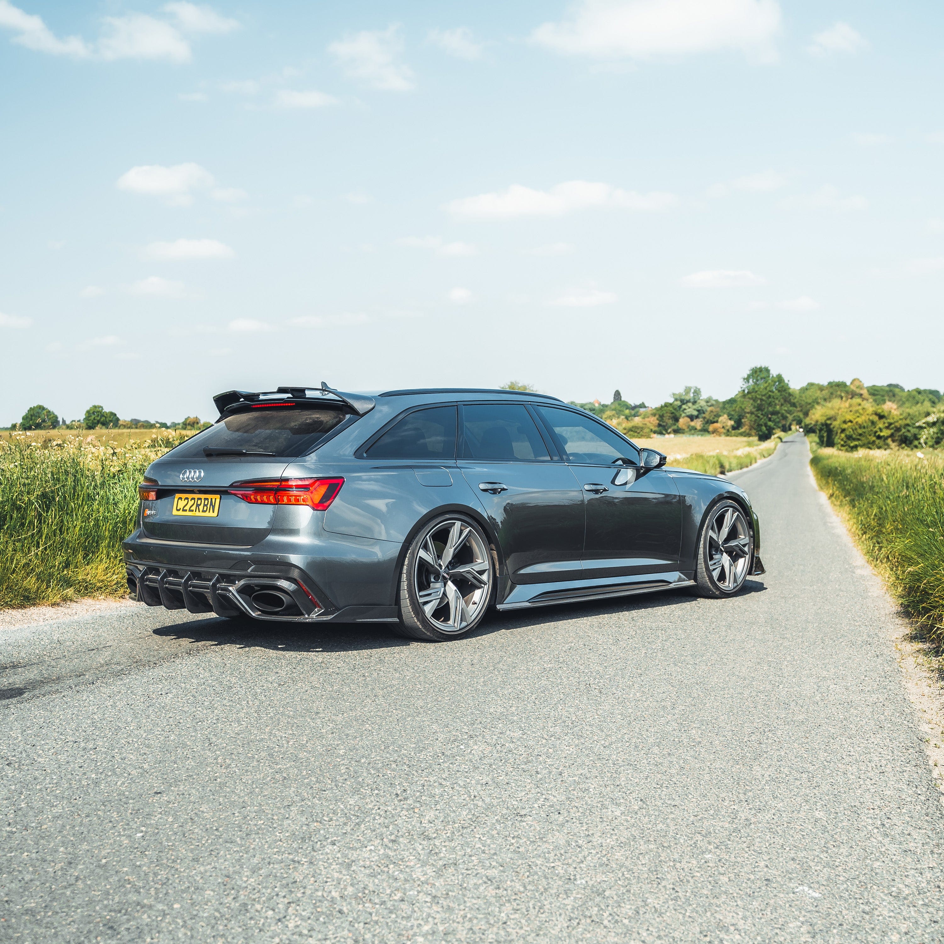 Carbon fibre side skirts for Audi RS6/RS7 C8 Avant 2019+ by CT Carbon, featuring sleek, aerodynamic design and high-quality finish.