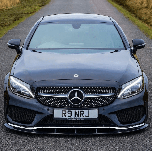Full carbon fibre kit for Mercedes C-Class C43 W205 coupe by CT Carbon, showing detailed carbon fibre panels and components.