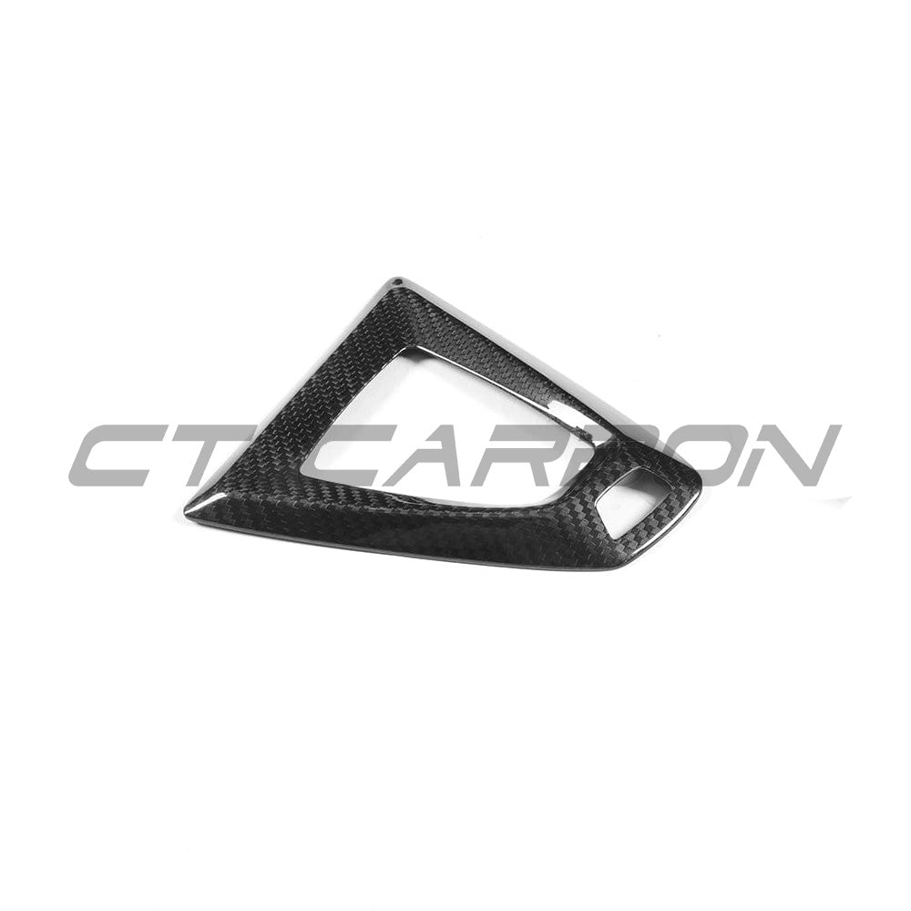 BMW Fxx M car DCT shifter surround set by CT Carbon, interior accessories with carbon fiber finish for LHD vehicles.