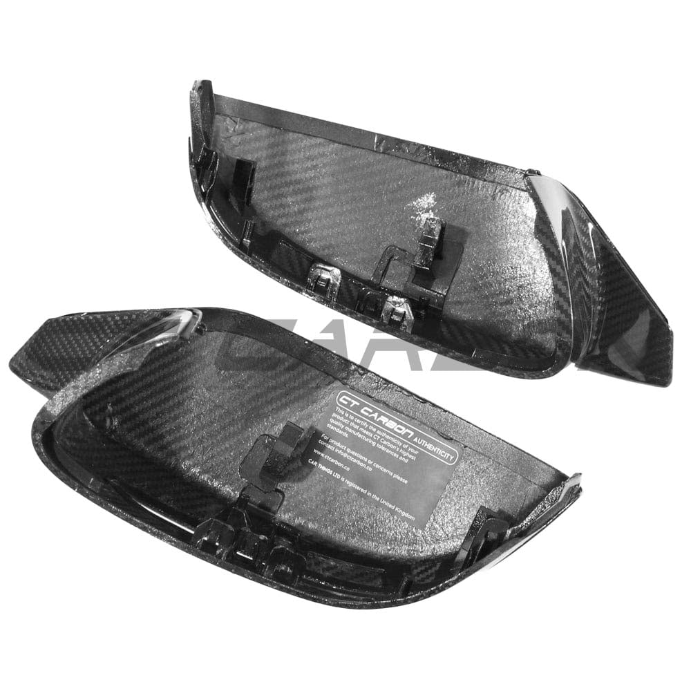 BMW G81 M3 Touring full carbon fiber mirror kit by CT Carbon, showcasing sleek, lightweight replacement mirrors for G80, G81, G82, G83 models.