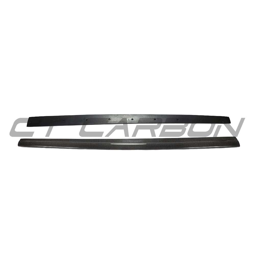 Carbon fibre side skirts for Audi A3/S3/RS3 8V saloon by CT Carbon, shown on car side view with sleek sporty design.