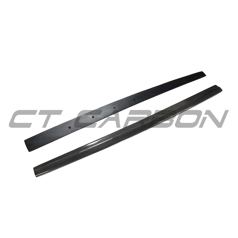 Carbon fibre side skirts for Audi A3/S3/RS3 8V saloon by CT Carbon, shown installed on the vehicle's side profile.