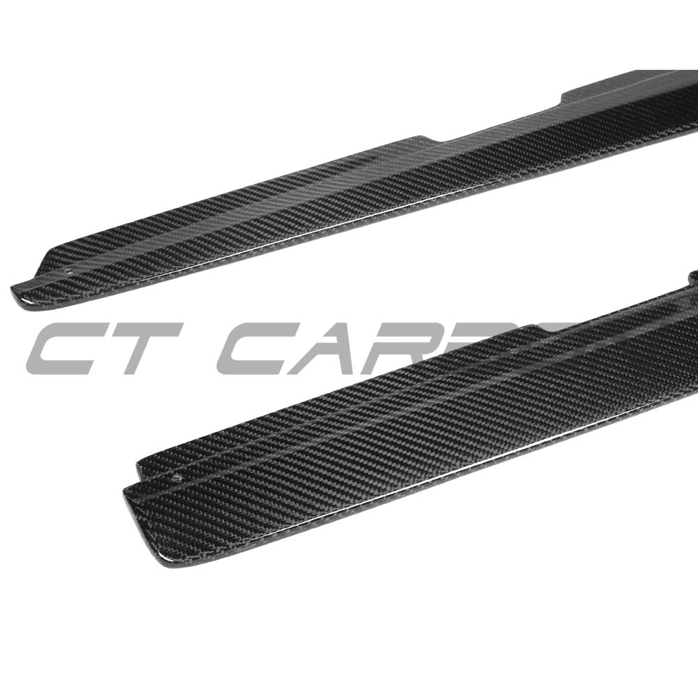BMW 2 Series F22 2014-2020 CT Carbon full carbon fibre side skirts, MP style, installed on side of the vehicle.