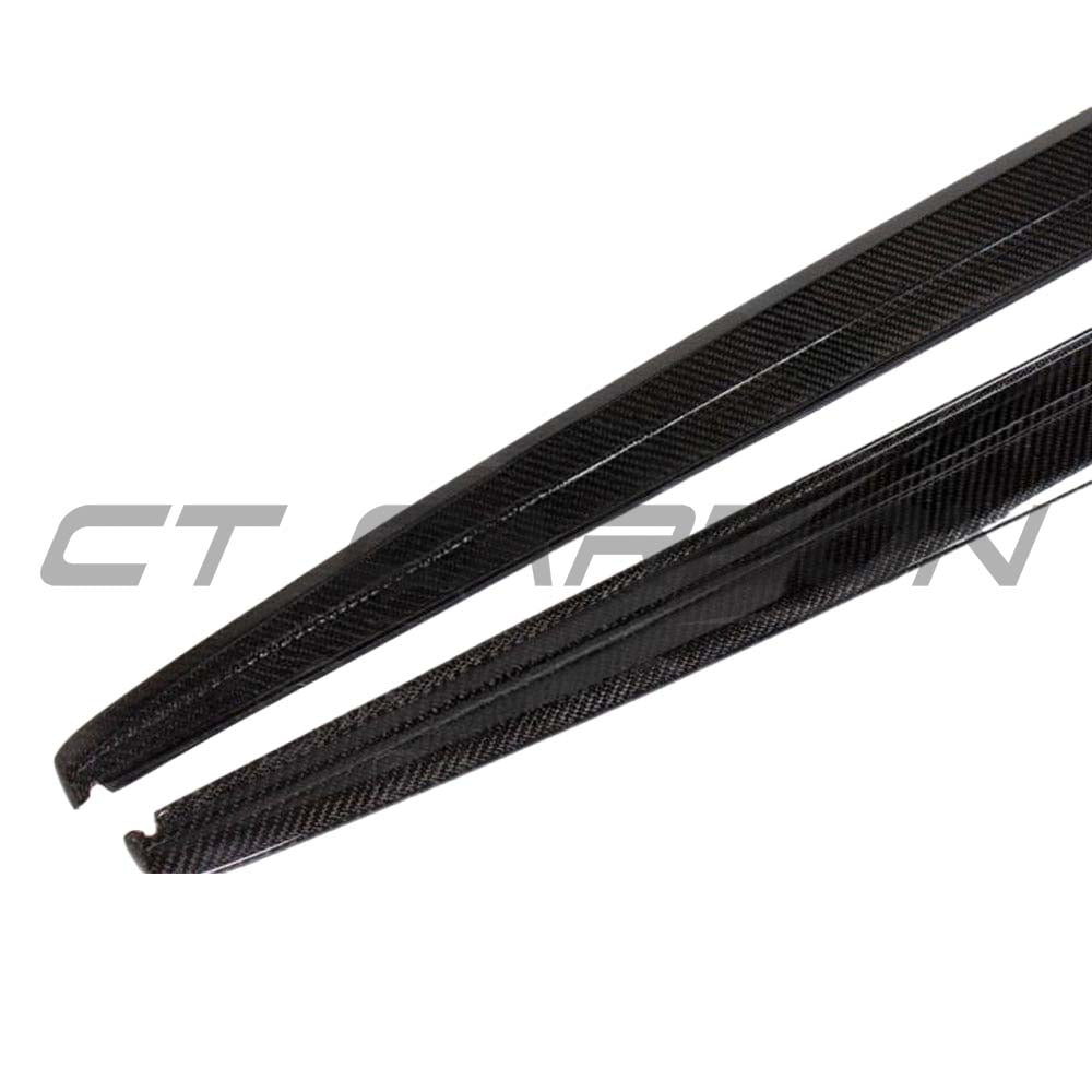 BMW F30 3 Series 2011-2019 carbon fibre side skirts kit by CT Carbon, featuring sleek MP style design for enhanced sport appearance.