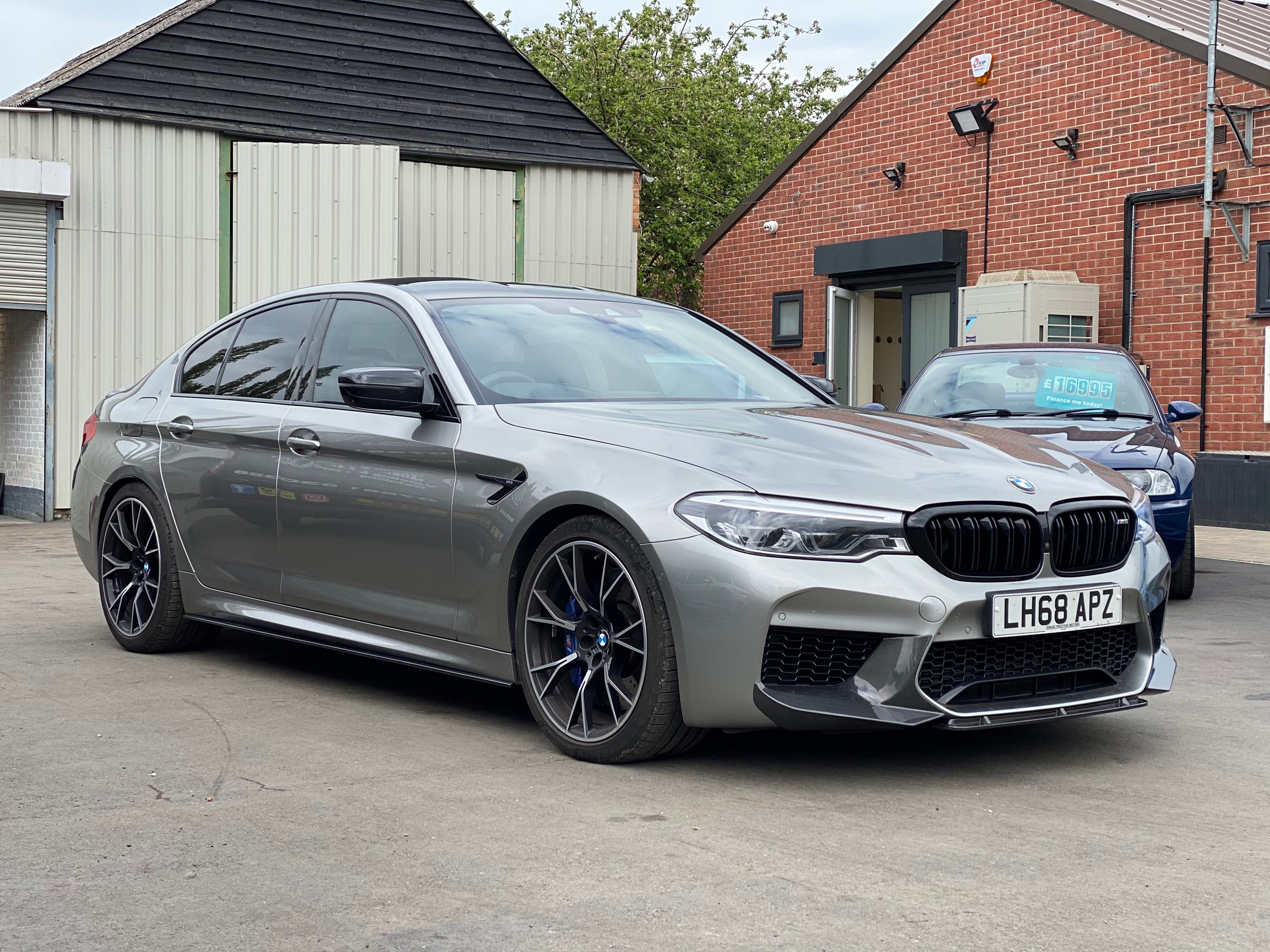 BMW F90 M5 and G30 5 Series Carbon Fibre Side Skirts by CT Carbon, featuring sleek MP Style design for enhanced aerodynamics.