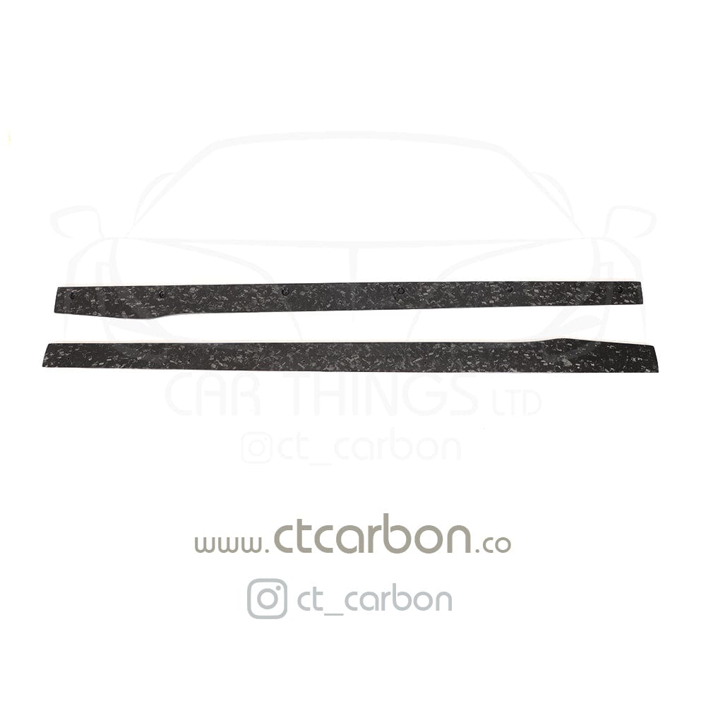 CT Carbon forged carbon fiber side skirts for Mercedes C63 and C63S W205 coupe and saloon, D-style design, sporty appearance.