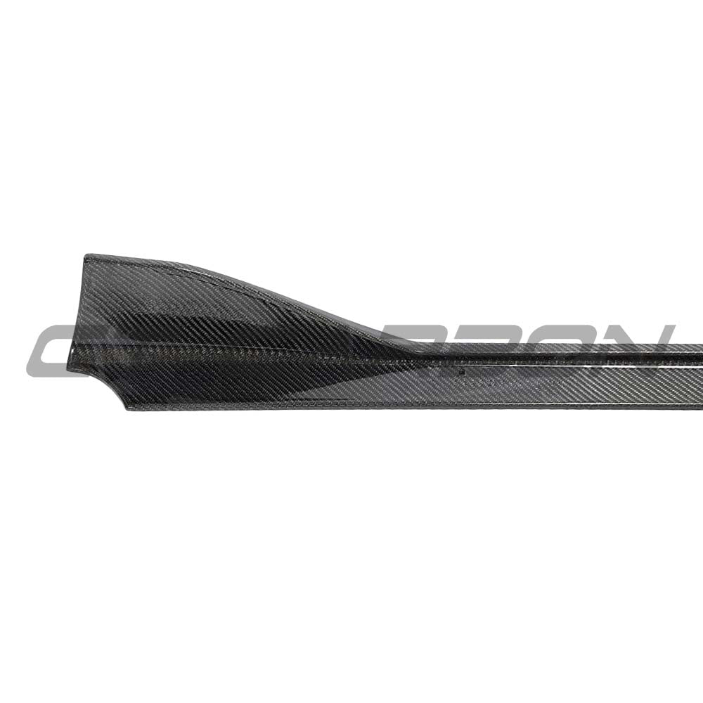 Carbon fibre side skirts for Toyota Supra A90 2019+ by CT Carbon, showcasing sleek, lightweight upgrade components.