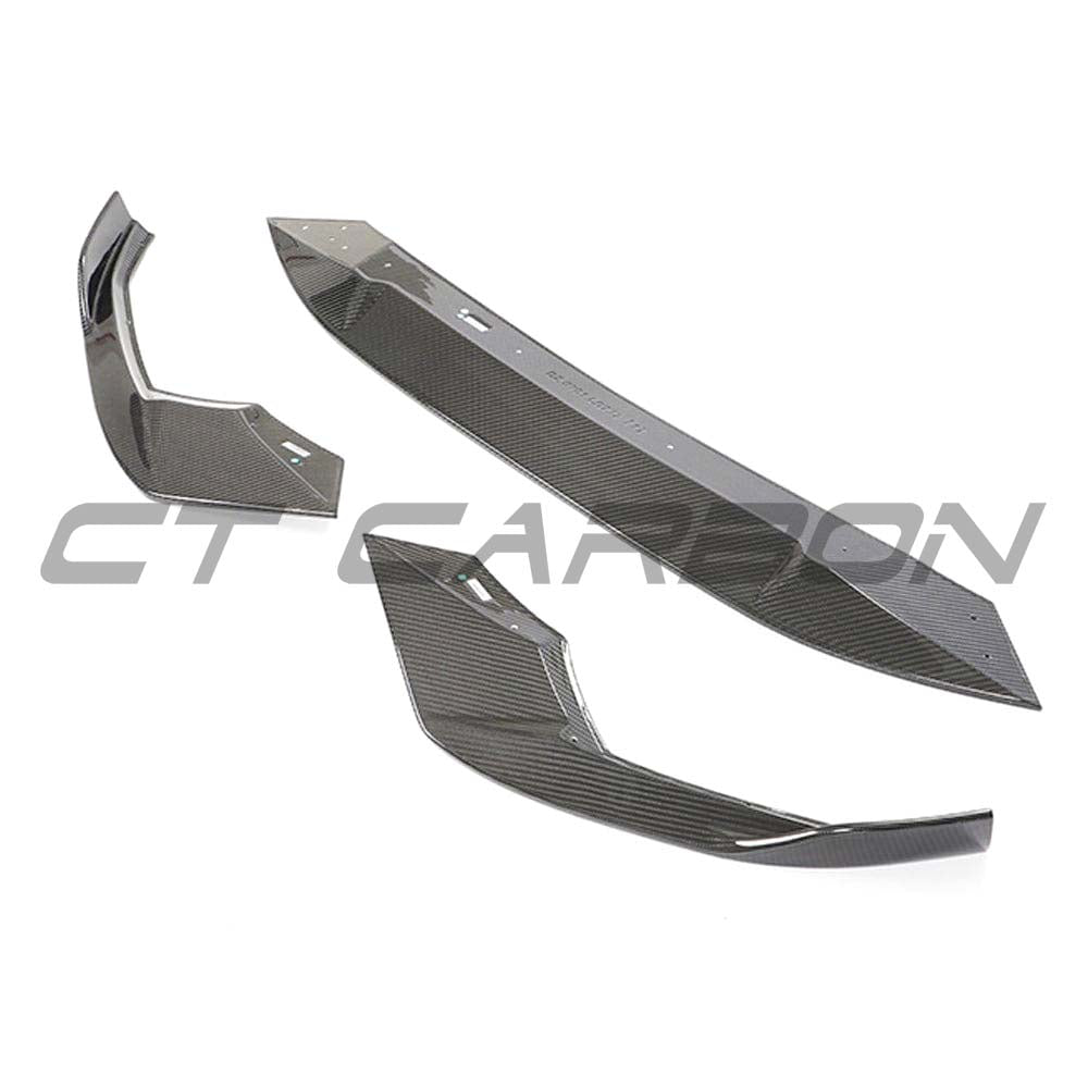 CT Carbon full carbon fiber splitter kit for Audi A3/S3/RS3 8Y Sportback, shown on vehicle with sleek carbon fiber finish.