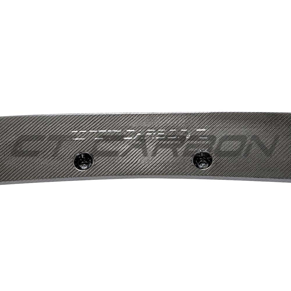 Carbon fibre splitter kit for Audi A3/S3 8Y saloon, featuring sleek V3 design by CT Carbon, shown installed on vehicle.
