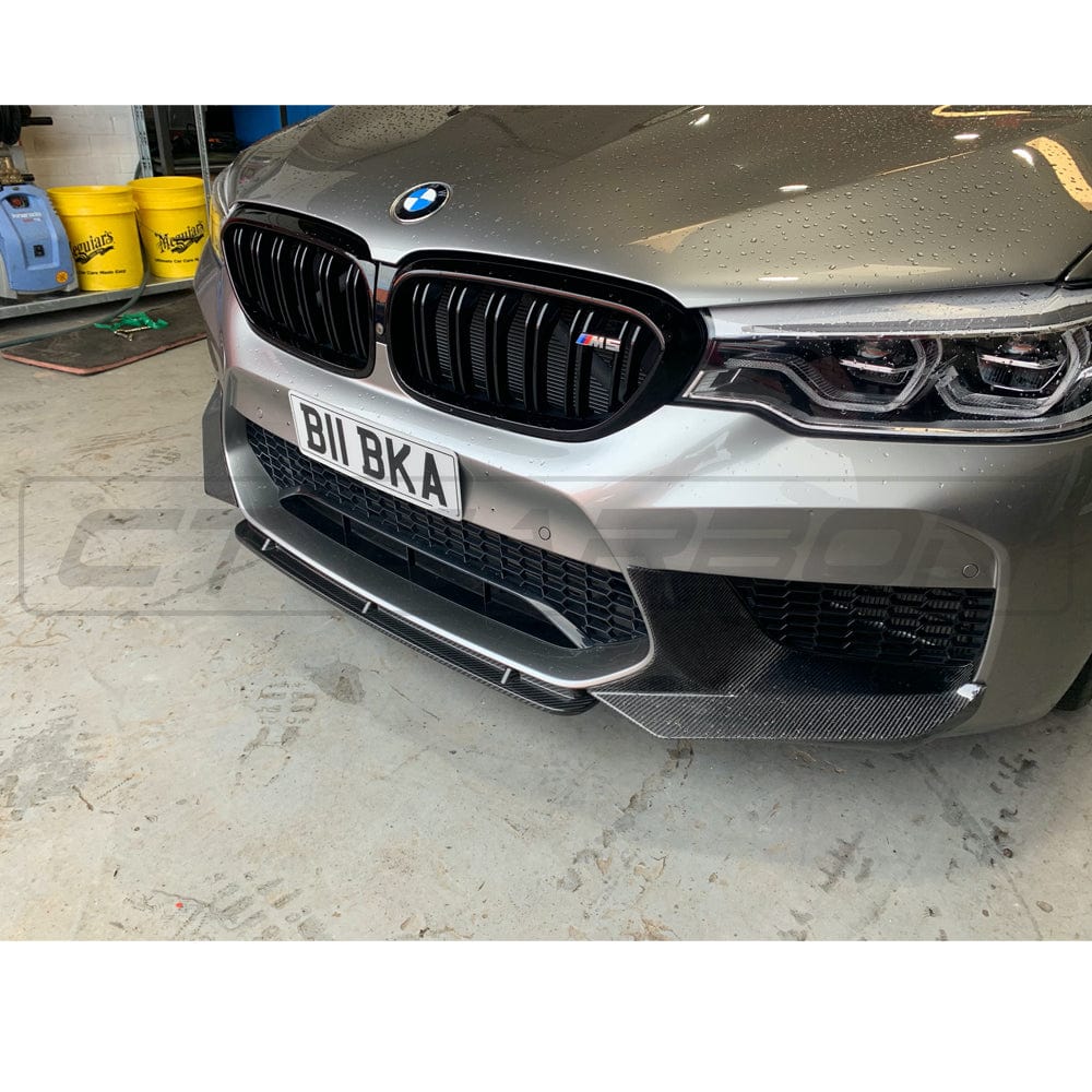 BMW F90 M5 2017+ CT Carbon fiber middle splitter, S-style, designed for enhanced aerodynamics and sporty look.