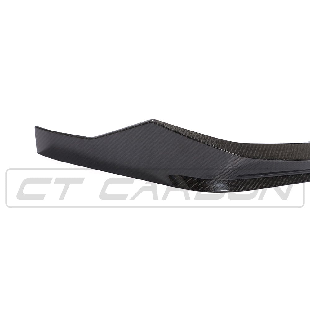BMW F90 M5 M5C 2020-2025 LCI carbon fibre splitter by CT Carbon, showcasing sleek aerodynamic design and lightweight material.