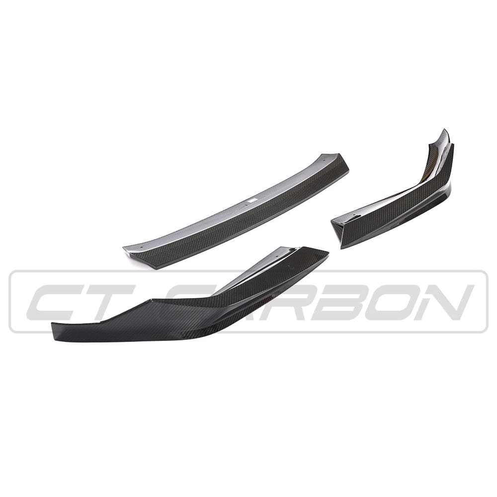 BMW F90 M5 & M5C 2020-2025 CT Carbon fiber splitter, V1, with MP style design, shown on the front of the vehicle.
