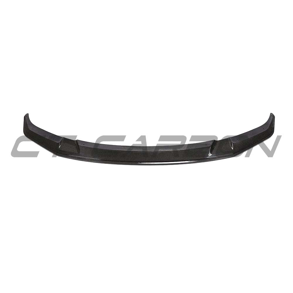 BMW M2C F87 carbon fibre splitter by CT Carbon, GTS style, with sleek aerodynamic design and textured carbon fiber surface.