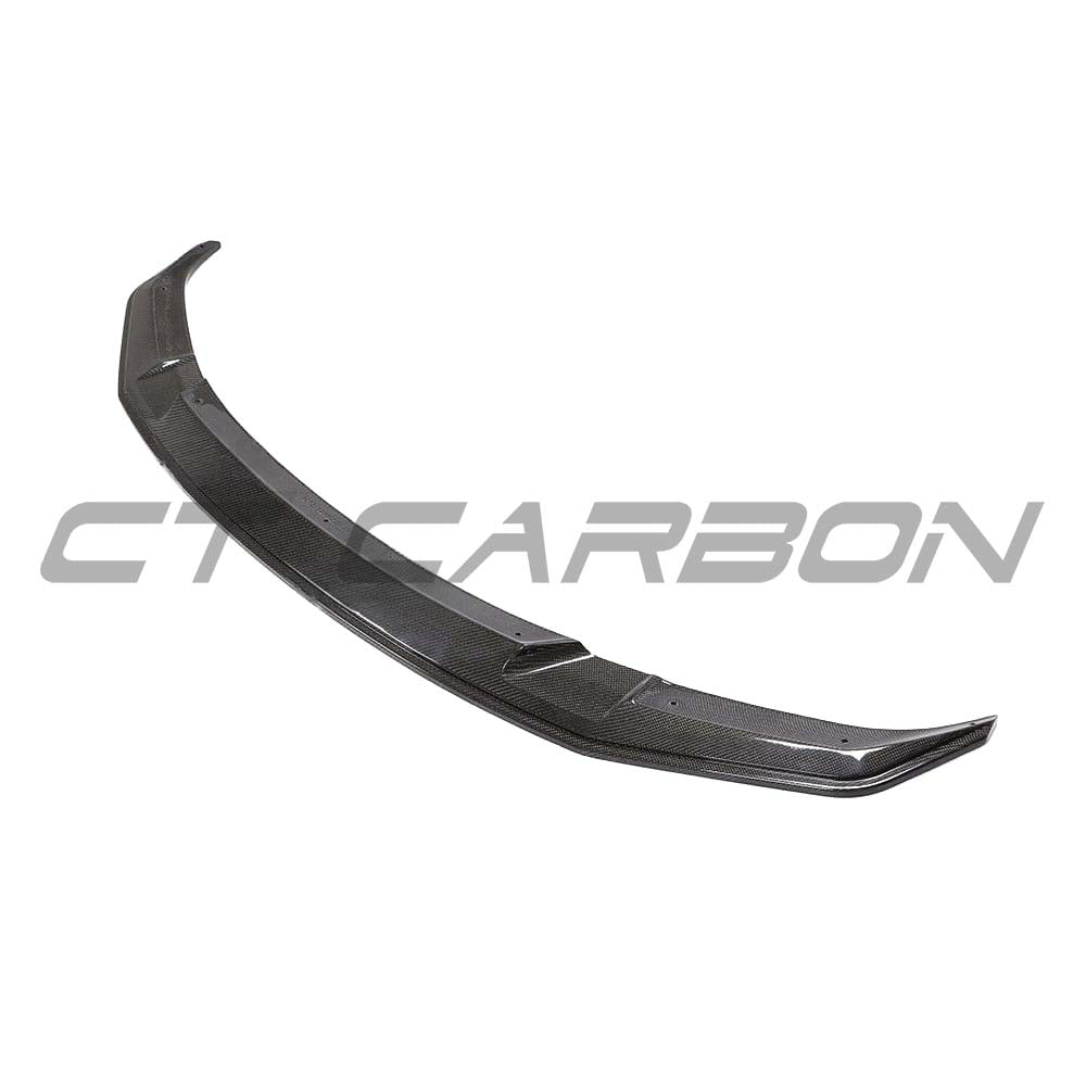 BMW M2C F87 2018-2021 carbon fiber splitter by CT Carbon, GTS style, shown on the front of the sports car.