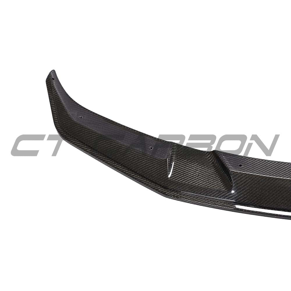 BMW M2C F87 2018-2021 CT Carbon carbon fibre splitter in GTS style, mounted on front bumper for enhanced aerodynamics.