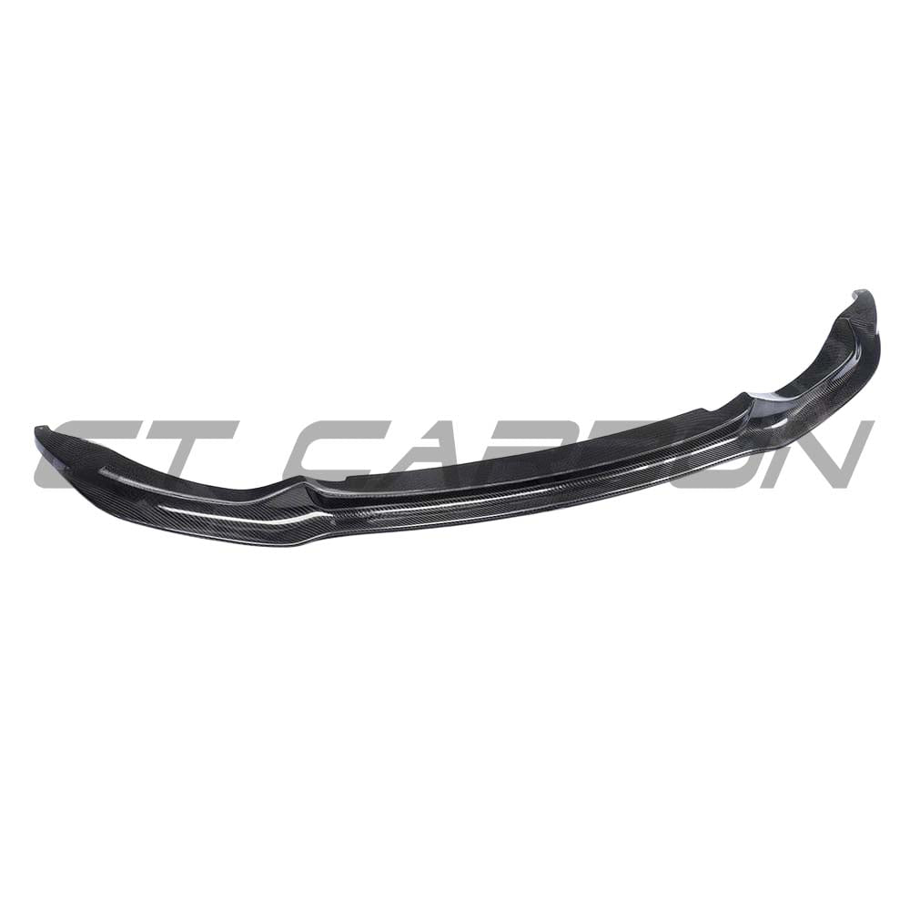 BMW F82 M4 Coupe 2014-2020 CT Carbon full carbon fibre kit with splitter, V-style design, installed on the car's front end.