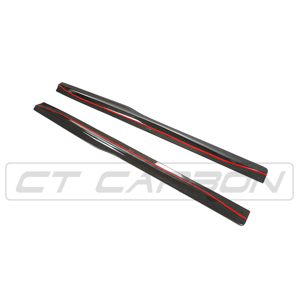 BMW M4 F82 F83 carbon fibre side skirts by CT Carbon, featuring a sleek PS style design on the vehicle's side profile.