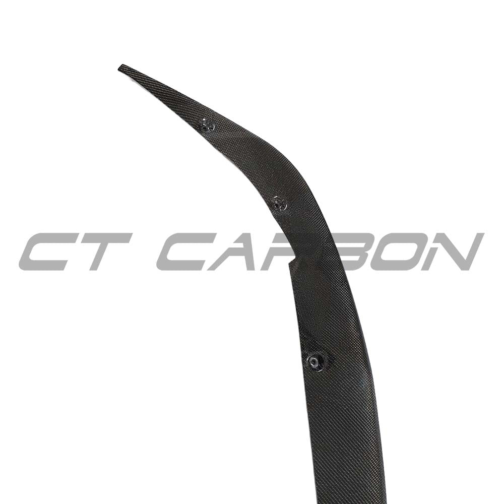 Toyota Supra 2019+ A90 CT Carbon fiber splitter installed on front bumper, showcasing sleek, aerodynamic design and high-quality craftsmanship.