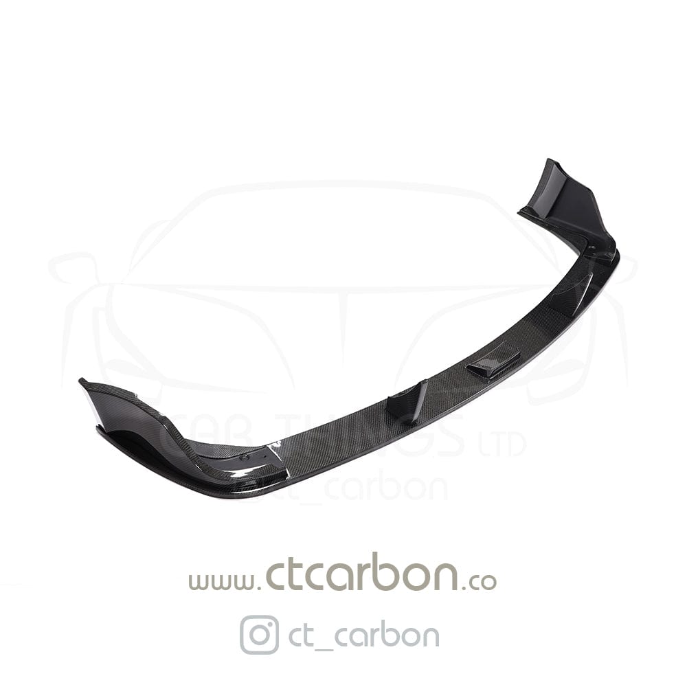 Full view of the CT Carbon Toyota Supra 2019+ A90 full carbon fibre kit, showcasing sleek carbon splitter components on the sports car.