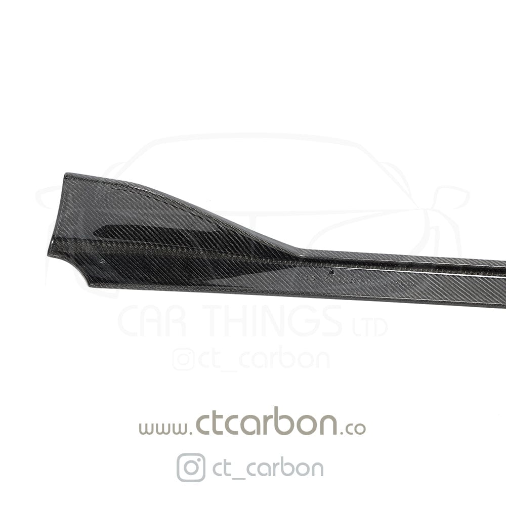 Full view of a Toyota Supra 2019+ A90 with CT Carbon V2 full carbon fiber body kit, including splitter and aerodynamic enhancements.