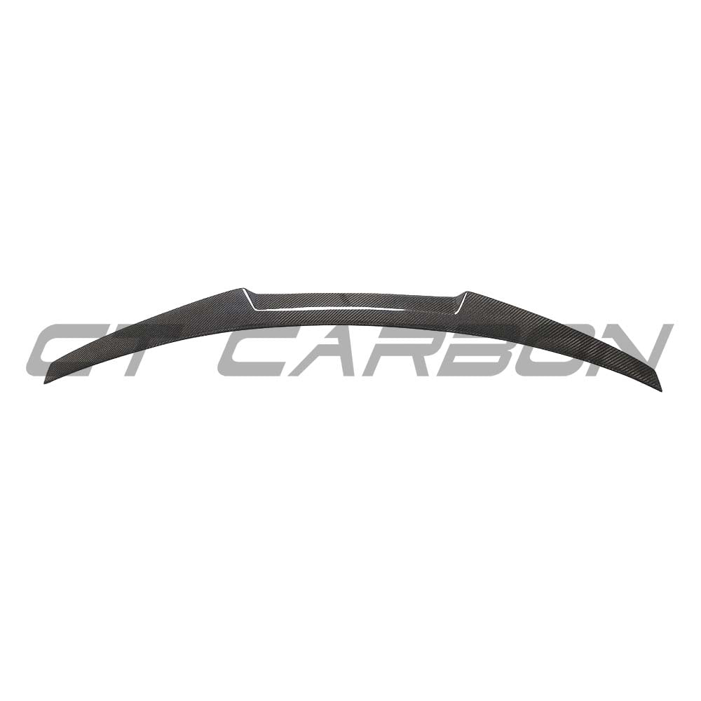 Carbon fibre spoiler for Audi A5/S5 B9 coupe by CT Carbon, showcasing the sleek V-style design on a car with the spoiler installed.