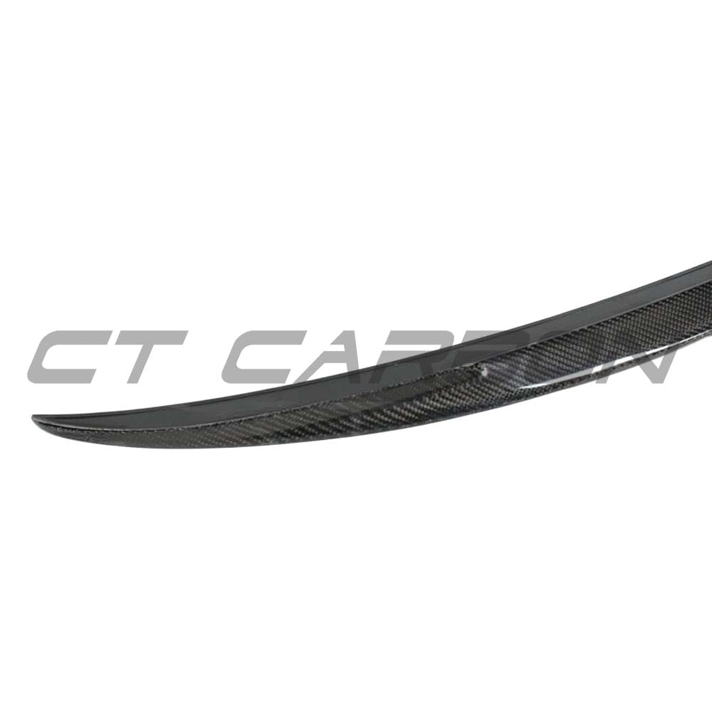 BMW F30 3 Series 2011-2019 CT Carbon full carbon fiber kit with spoiler, showcasing sleek, lightweight automotive upgrade.