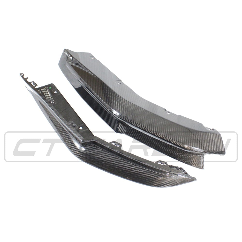 BMW M4 G82 G83 carbon fibre rear bumper corners by CT Carbon, OEM style, showcasing sleek, lightweight accessory design.