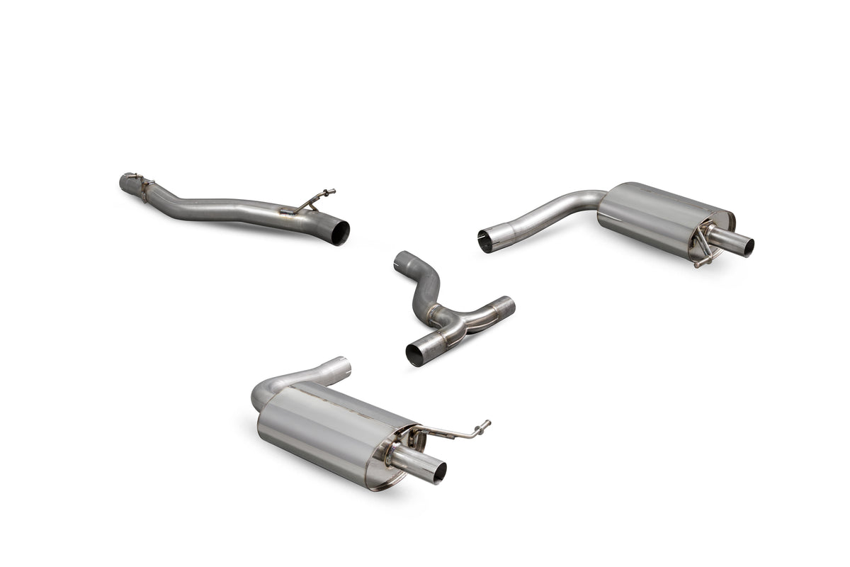 Scorpion Volkswagen Golf MK7 R Estate non-resonated cat-back exhaust system with polished stainless steel pipes and muffler.