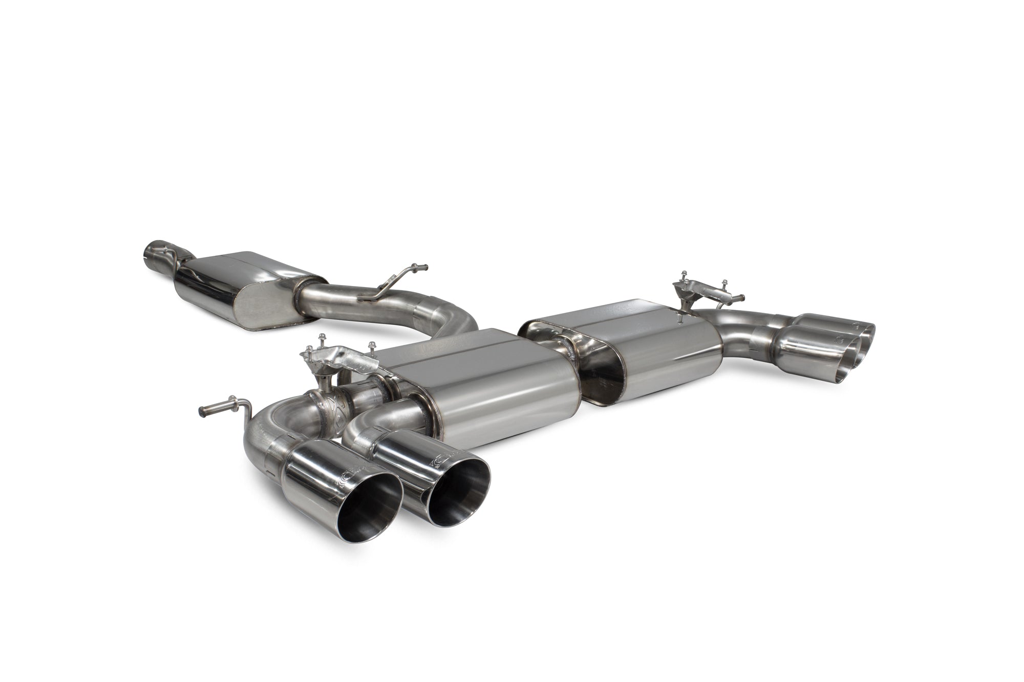 Scorpion Volkswagen Golf R MK8 8.5 GPF Model Resonated GPF-Back Exhaust - product view - Polished Daytona 114mm