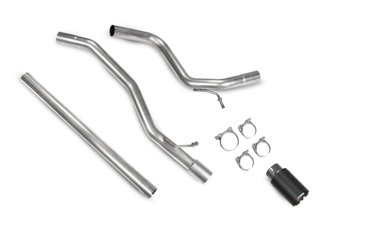 Scorpion Volkswagen UP! GTI TSI non-resonated cat-back exhaust system with polished stainless steel muffler and dual tailpipes.