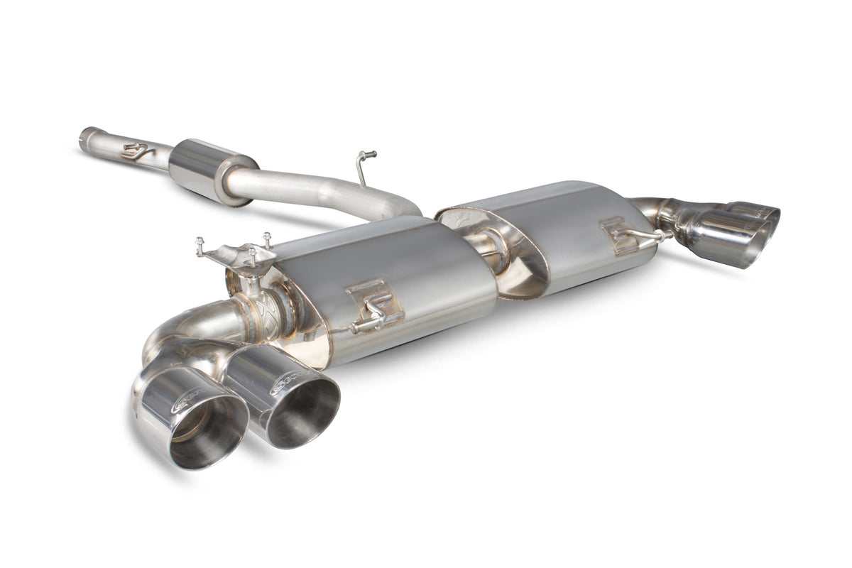 Scorpion Audi S1 2.0 TFSI quattro cat-back exhaust system with resonated pipes and electronic valves, installed on the vehicle.