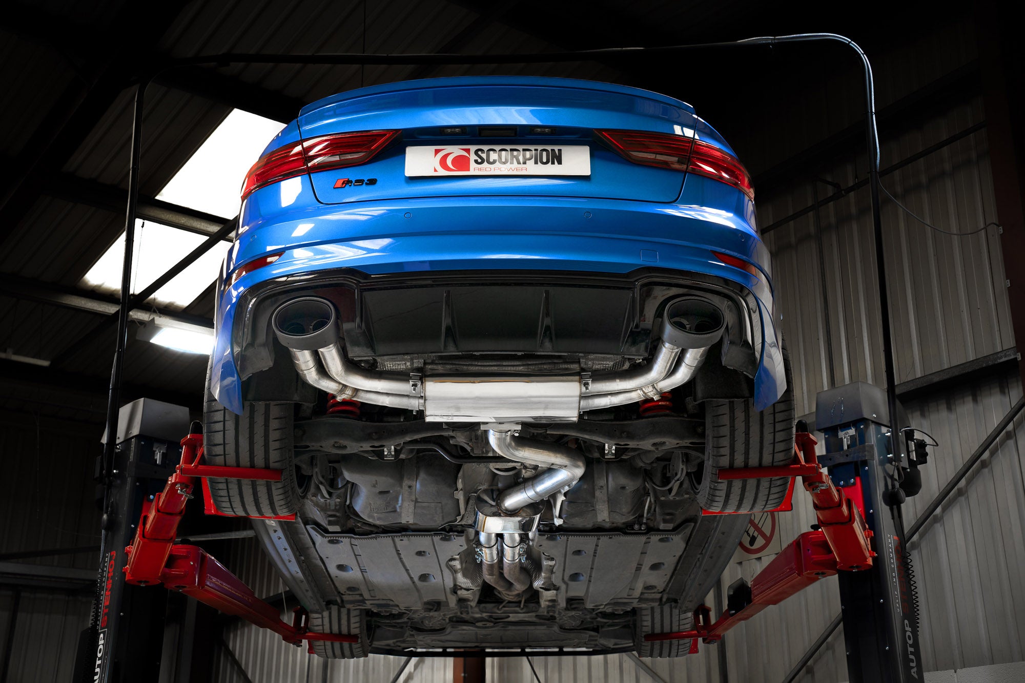 Scorpion Audi RS3 8V Resonated GPF-Back Exhaust - rear detail view