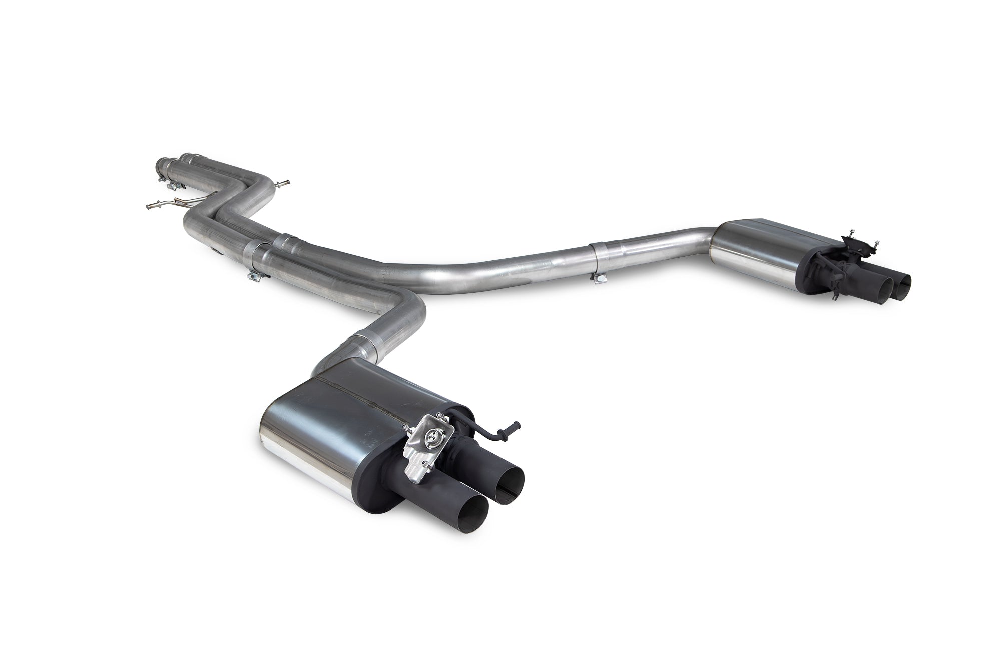 Scorpion Audi RS6 C7 Avant and RS7 C7 non-resonated half exhaust system with dual exhaust tips on a car.