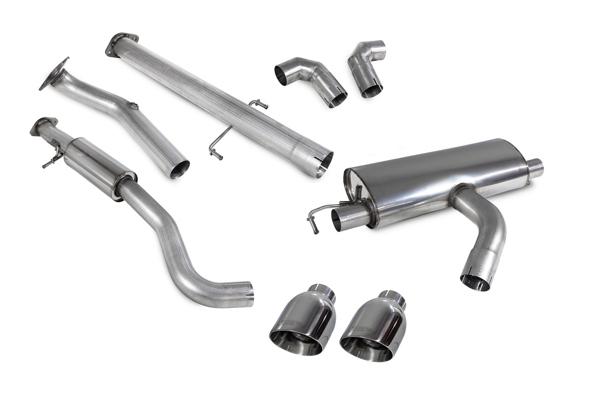 Scorpion Toyota GR Yaris GPF-Back Exhaust System with resonated circuit pack, showcasing the stainless steel exhaust components.